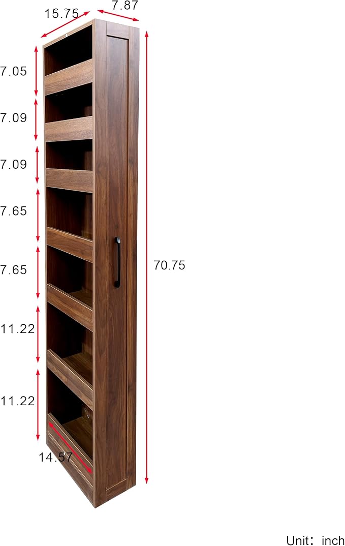 7-Tier Slim Pull-Out Storage Shelf Narrow Space Organizer for Kitchen Laundry Bathroom Living Room Freestanding Open Shelving Unit for Small Spaces Slim Gap Storage Rack with Handle