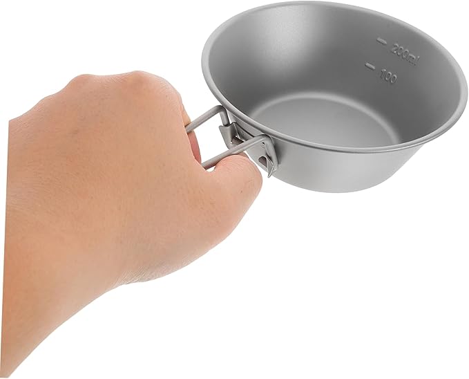 CHILDWEET Portable Titanium Camping Bowl with Folding Handle Lightweight Outdoor Dish for Hiking Picnics and Salad Versatile Tableware for Travel and Outdoor Dining
