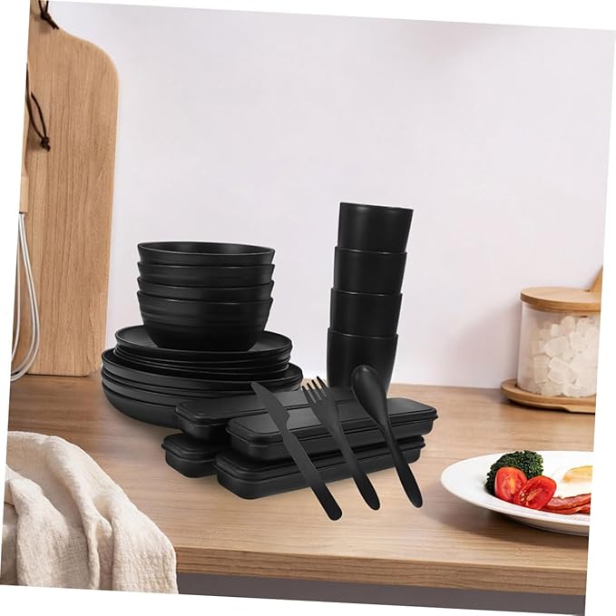STOBAZA 4Sets Camping Tableware Reusable Dining Dishes with Bowls Plates Cutlery and Cups Compact Portable for Outdoor Picnics Dishwasher