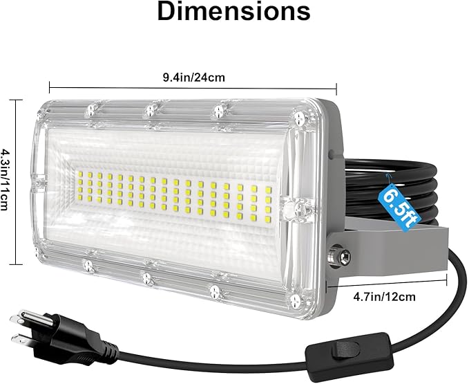 LED Flood Light Outdoor 50W 2 Pack LED Work Light with Plug &amp 6.5 FT Cord 7000LM Security Lights 6500K Daylight White Outdoor Flood Lights IP67 Waterproof Floodlight for Garden Yard