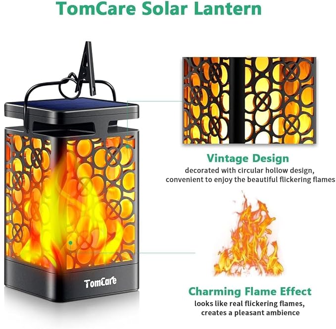 TomCare Solar Lanterns Outdoor Upgraded Flickering Flame Waterproof Hanging Lanterns Decorative Solar Powered LED Lights for Patio Deck Yard 6 Pack