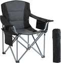Oversized Camping Folding Chair Heavy Duty Outdoor Quad Lumbar Back Padded Arm Chairs with Side Pockets Cup Holder &amp Cooler Bag Portable Chairs for Beach Lawn Picnic Fishing Support 450 LBS