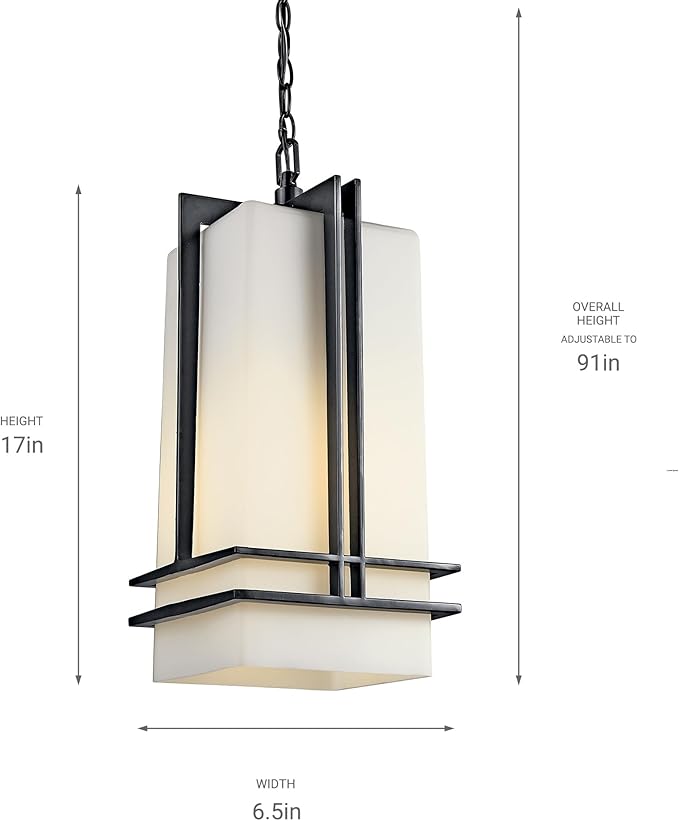 Kichler Tremillo 17 Outdoor Pendant Hanging Light in Black Exterior Porch Light with Satin Etched Cased Opal Glass (17 H x 6.5 W) 49205BK