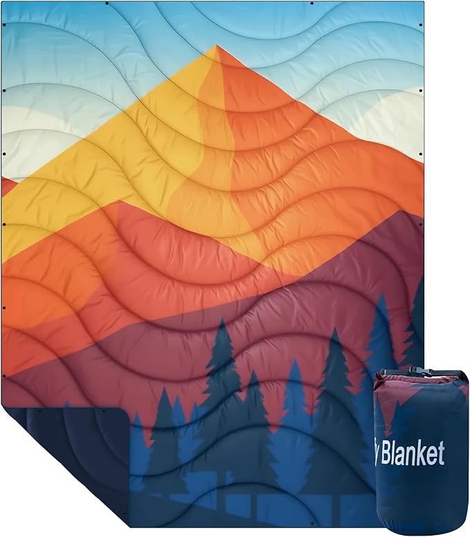 Camping Blanket Packable Down Alternative Puffy Outdoor Blankets Lightweight Water-Resistant Compact Outdoor Blanket for Airplane Travel Picnic Stadium Hiking Party Cold Weather 55x78.8