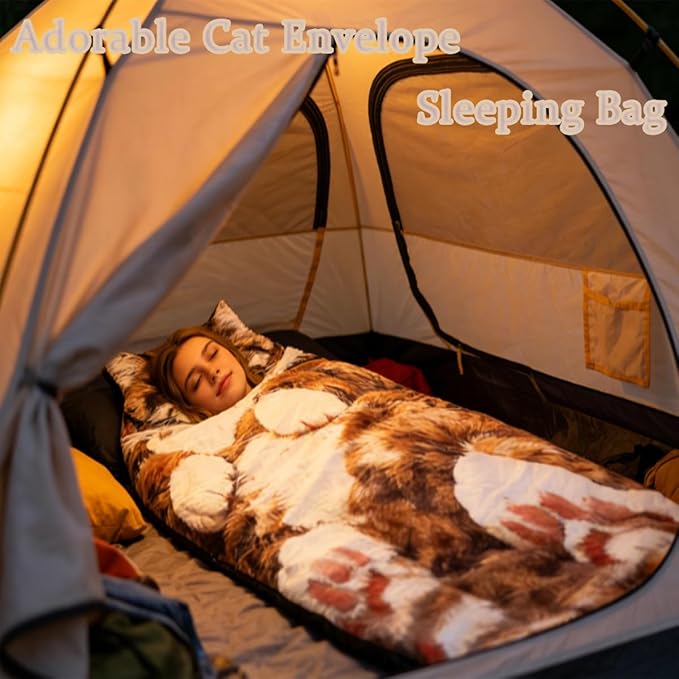 Cat Sleeping Bag for Human Fluffy Cat Sleeping Bag for Adults 3D Full Wrap Warm and Comfortable Machine Washable Adorable Cats Envelope Sleeping Bed for Indoor Travel Camping Beach