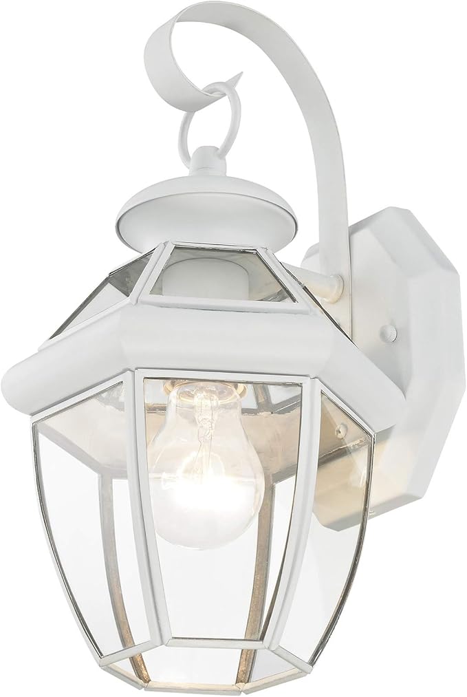 Livex Lighting 2051-03 Monterey 1 Light Outdoor White Finish Solid Brass Wall Lantern with Clear Beveled Glass