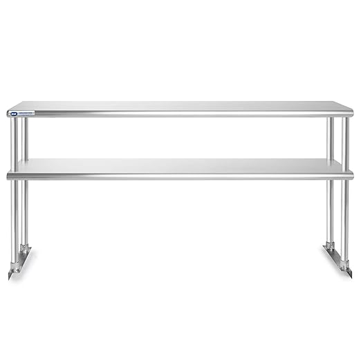 GRIDMANN NSF Stainless Steel Commercial 2 Tier Double Overshelf 72 in. x 12 in. for Kitchen Prep &amp Work Table