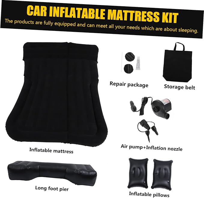 1Set Inflatable Car Mattress for SUV Comfortable Travel Air Bed with Accessories Skin Friendly Material for Long Distance Driving and Outdoor Adventures