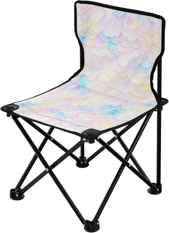 White Fish Scale Shimmering Foldable Heavy Duty Camping Chairs Lightweight Camping Chair Includes Carry Bag Lawn Chairs for Adults Heavy Duty for Indoor Traveling