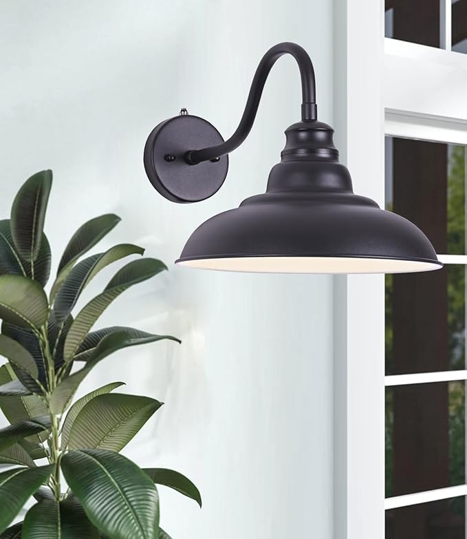 Outdoor Gooseneck Barn Light12 Inch Dusk to Dawn Exterior Barn Lights Farmhouse Black Exterior Lights Fixture Wall Mount Outdoor Wall Sconce for Garage Porch Patio