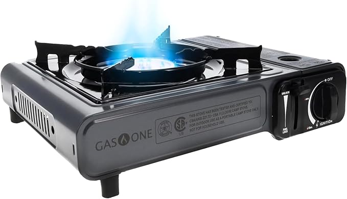 Gas One Portable Butane Camping Stove with Case: Automatic Ignition Precise Heat Control - Camping &amp Tailgating and Outdoor Cooking