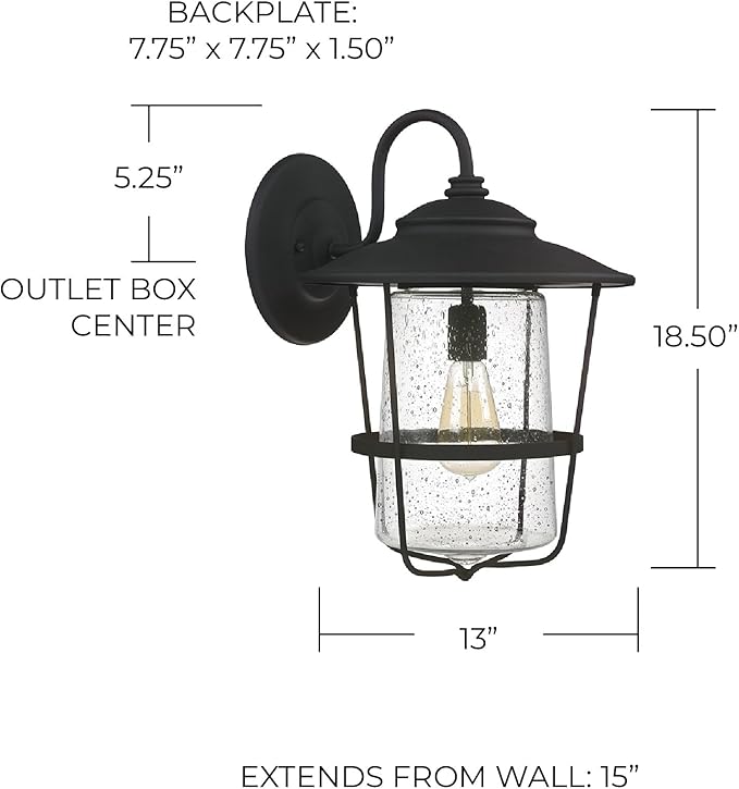 Capital Lighting 9603BK Creekside Clear Seeded Glass Outdoor Wall Sconce 1-Light 100 Watt 19 H x 13 W Black