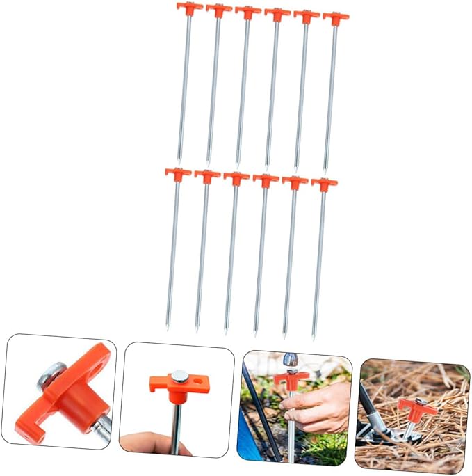 BESTonZON 12Pcs Heavy Duty Camping Tent Stakes Ground Pegs for Secure Tents Canopies Awnings for Outdoor Activities Beach Use