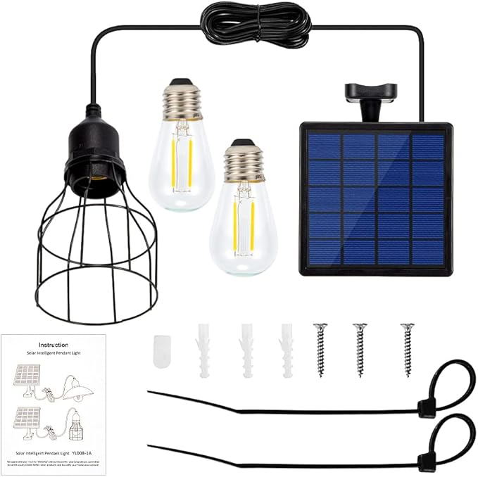 Solar Lights Outdoor Dusk to Dawn Shed Light 9.8FT Extension Cable Solar Powered Bulb Pendant Waterproof for Indoor Chicken Coop Porch Gazebo (Warm White)