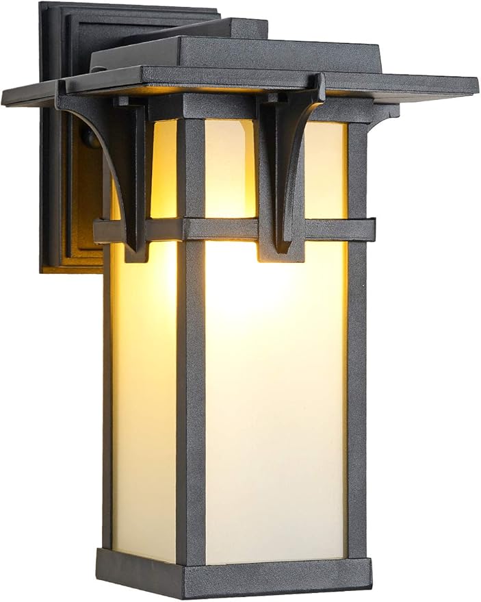 Porch Lights Wall Mount Outdoor Wall Lantern Waterproof Aluminum with Frosted Glass Exterior Light Fixtures Modern Classic Outdoor Wall Lights for Outside House Deck Patio Garage Lighting Black