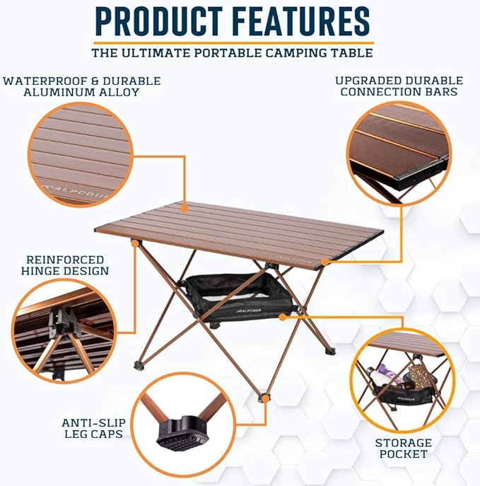 Alpcour Portable Camping Table – Lightweight Compact Folding Side Table in a Bag with Aluminum Top &amp Heavy Duty Hinge for Easy Travel &amp Storage – Great for Outdoor BBQ Backpacking Tailgate