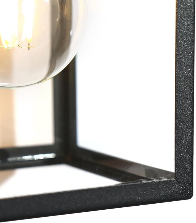 LALUZ Black Outdoor Wall Lights 2 Pack 9.3'' Modern Farmhouse Rectangle Porch Lights Outdoor Wall with Clear Glass Set of 2 Waterproof Anti-Rust Exterior Outside Wall Sconces Lighting Light Fixtures