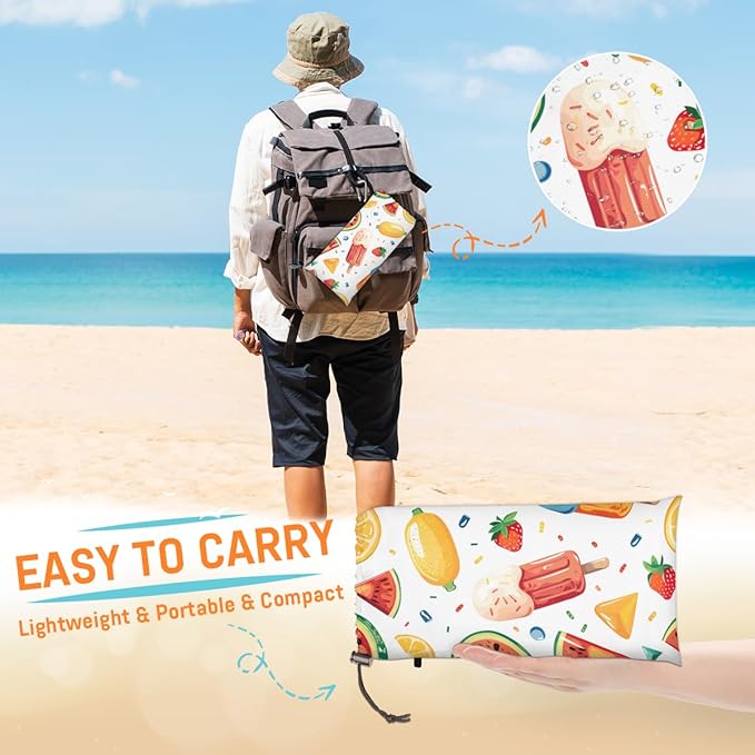 Waterproof Sandproof Beach Blanket 59''×68'' Fruit Polyester Outdoor Picnic Blanket with 4 Stakes &amp Storage Bag for BeachCampingVacation Watermelon