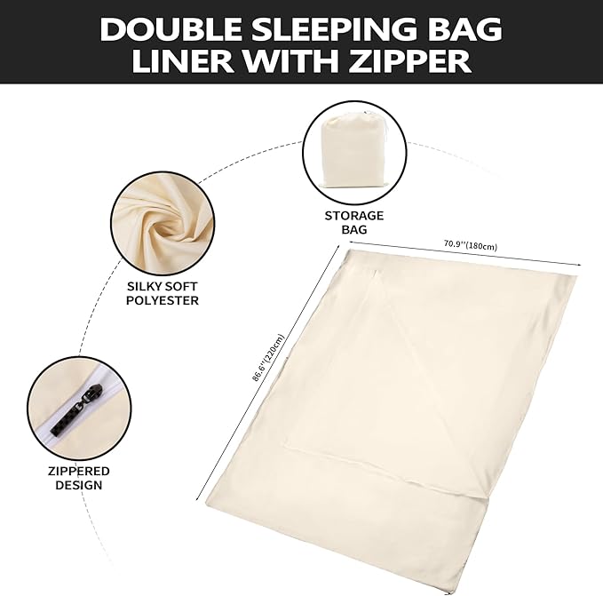 Sleeping Bag LinerLong Staple Cotton Adult Sleep Sack &amp Travel SheetsTravel Sleep Sack for Backpacking Hotels &amp Hostels Lightweight Travel Sheet Camping SheetsHas Full Length Zipper