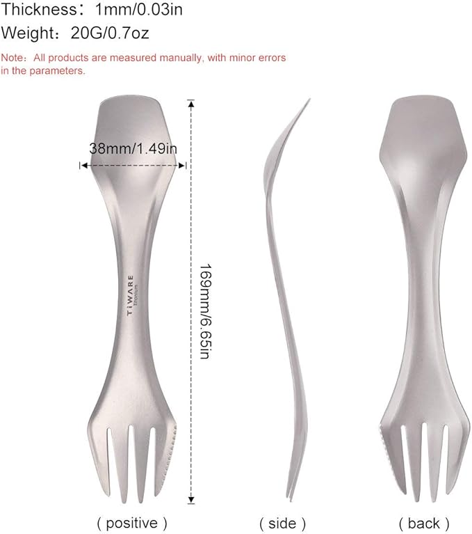 2 pcs Titanium spork Eco-friendly Durable Rustproof Titanium flatware Light weight spoon/Knife/Fork 3 in 1 Cutlery/Utensil for outdoor camping travel hiking One pair Lot of 2 each