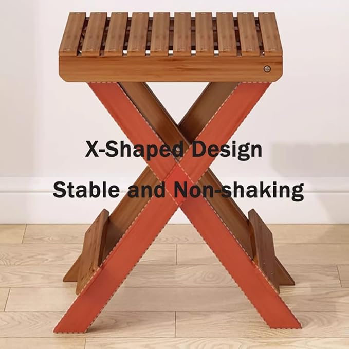 Wood Folding Stool 16in Compact Portable Camping Stool Collapsible Shower Stool Bath Chair for Camping Picnic Backyard Bathroom Sauna Kitchen Patio Garden(Original Wood)