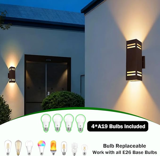 Dusk to Dawn Outdoor Wall Light Brown Exterior Up Down Lights Outdoor Light Fixture Porch Lights Wall Mount 2 Pack IP65 Aluminum Modern Outside Lights for House Front Door Porch