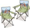 2 Pcs Animal Pattern Camping ChairFolding Backpacking Lightweight Beach Chair w/Cup HolderMesh Side PocketCarry BagPortable Lawn Chair for Adults Family Outdoor PartiesHikingGiraffes
