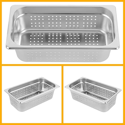 Hotel Pans 2-Pack 1/3 Size Stainless Steel Perforated Steam Table Pan 4 Deep Food Grade Anti-Jam Commercial Buffet Pan for Kitchen Drain &amp Steam Vegetables Dishwasher &amp Oven Safe