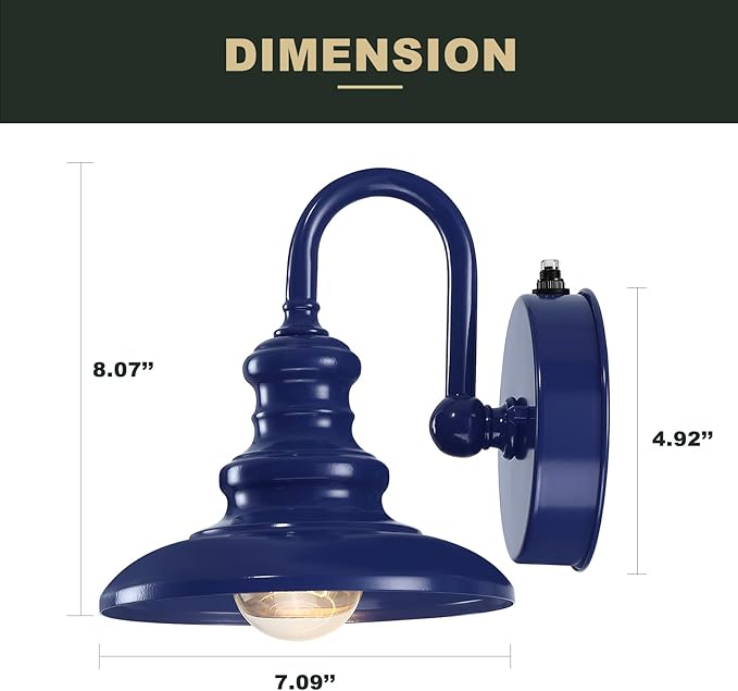 LONEDRUID Dusk to Dawn Sensor Outdoor Gooseneck Barn Light Fixtures Blue Exterior Wall Sconce Lighting Rustic Outside Porch Lantern Farmhouse Wall Mount Lamp for House Garage Patio