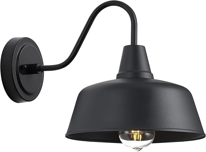10in Outdoor Barn Wall Lights Black Porch Gooseneck Lighting Fixture Wall Mount Farmhouse Exterior Wall Light Fixture for House Outdoor Patio Gooseneck Sconce for Garage