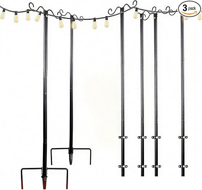 Lightdot Outdoor String Light Poles 9FT Metal Patio Light Poles Post for Outside with Fork for Outside Hanging Backyard Garden Deck Lighting Stand for Parties Wedding Halloween Decor -3Pack