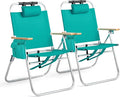 Bonnlo Lightweught 17 Backpack Beach Chair Tall Beach Chairs for Adults Portable with Adjustable Straps 3-Position Reclining Cup Holder High Beach Chairs for Beach