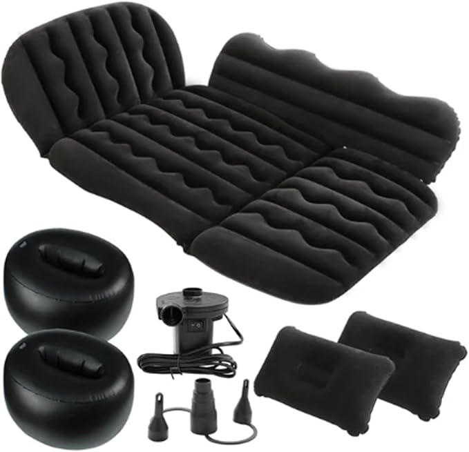 Camping Inflatable Mattress Car Inflatable Mattress Outdoor Inflatable Mattress Thick Flocking PVC Material 170 * 75cm Large Size (Black)