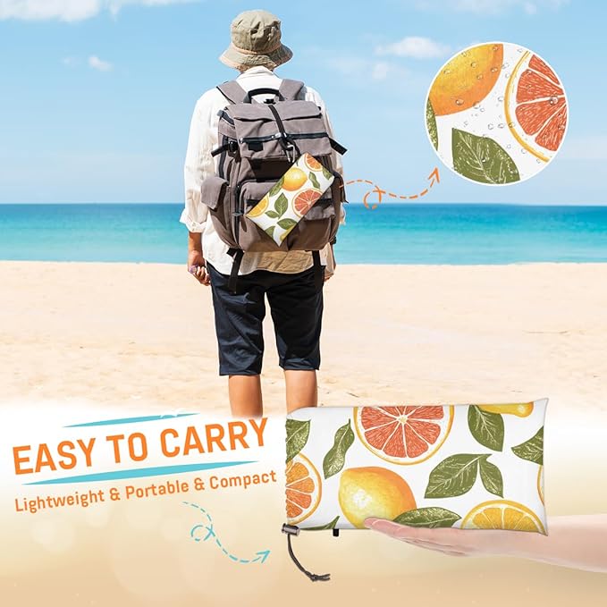 Waterproof Sandproof Beach Blanket 59''×68'' Rose Orange Polyester Outdoor Picnic Blanket with 4 Stakes &amp Storage Bag for BeachCampingVacation White