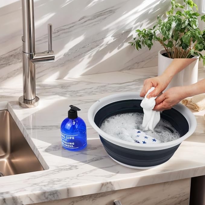 SAMMART 7.5L (1.98 Gallon) Collapsible Tub - Foldable Dish Tub - Portable Washing Basin - Space Saving Plastic Washtub (Grey/Slate Grey (Set of 2))