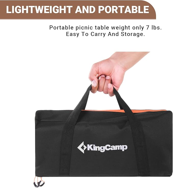 KingCamp Bamboo Folding Table Camping Table with Adjustable Height 4-Folds Compact Small Lightweight Portable Picnic Camp Table for Outdoor Backpacking Beach RV Travel Tailgating Barbecue 1-2 People
