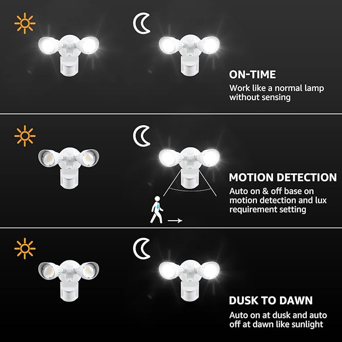 LEONLITE 3CCT LED Security Light Motion Sensor Outdoor Lights Dusk to Dawn ETL Listed Adjustable Heads 3000K4000K5000K Selectable Motion Detector Flood Light for Outside IP65 Waterproof White