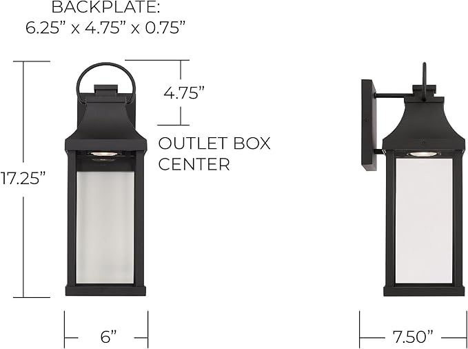 Capital Lighting 946411BK-GL Bradford Night Sky Clear Glass Rectangular Outdoor Wall Lantern 1-Light 7 Watt 17 H x 6 W Black