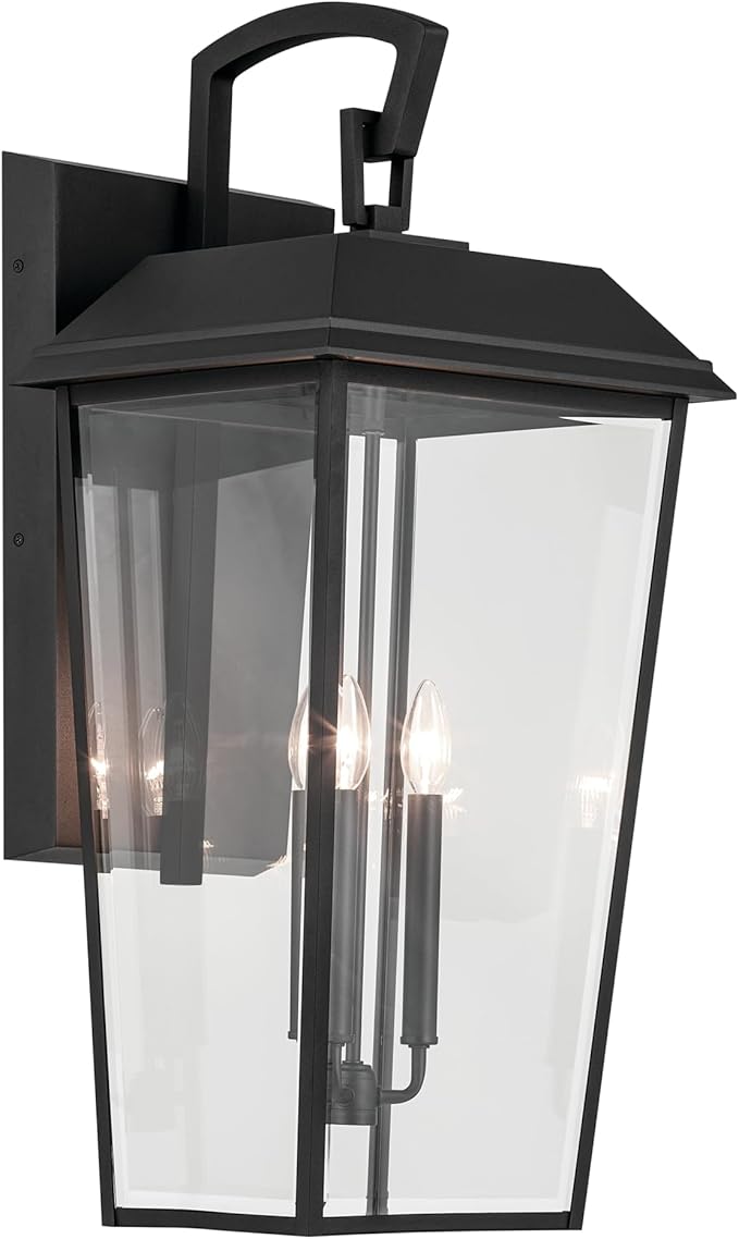 Kichler Mathus 3-Light Textured Black Luxe Updated Traditional Outdoor Wall Light with Clear Glass for Outdoor Walls Exterior Doors Garage Porch or Patio Walls