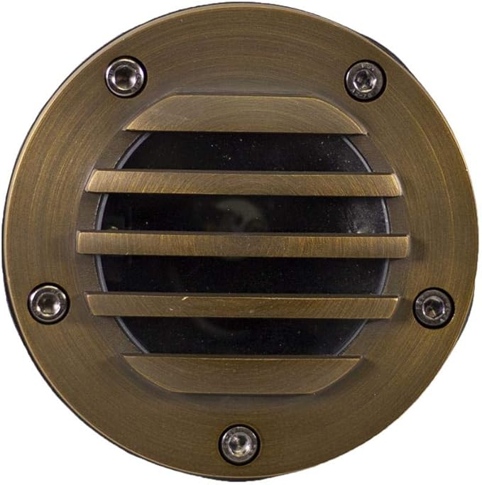 12V Brass In-Ground Well Light (Grated Top) with 5W 2700K Warm White MR16 LED Bulb for Low Voltage Landscape Lighting of Outdoor Pathway Garden Shrubs Columns or Trees