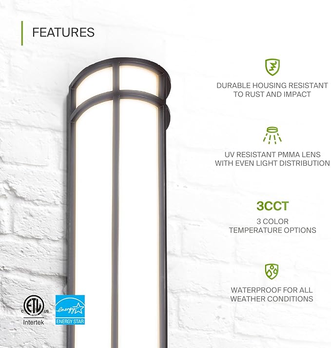 ASD LED 24 Half Cylinder Wall Light Fixture Outdoor Patio Sconce | 3CCT Stainless Steel Waterproof Energy Star ETL Listed | 24W 1970LM 3000-5000K 100-277V | Exterior Lighting | Dark Bronze