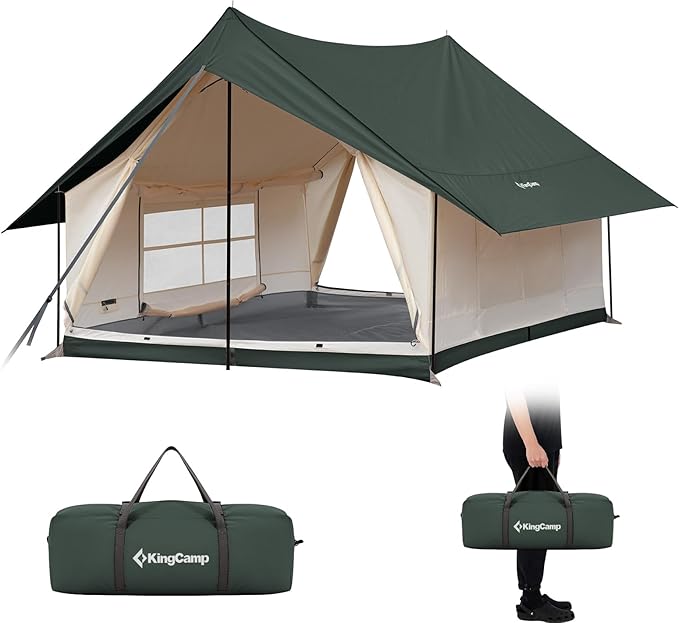 KingCamp 6-8 Person Canvas Tent for Camping Waterproof &amp Windproof Cabin Tents with Large Mesh Windows Easy Setup All Season Wall Tent for Family Camping Hiking and Outdoor Events