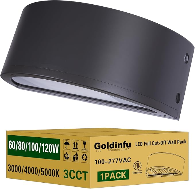 120W Full Cutoff LED Wall Pack Light 3000/4000/5000K 3CCT 60/80/100/120W Selectable Commercial Security Lighting Outdoor LED Wall Lights for Building Parking Warehouse100-277VETL Listed