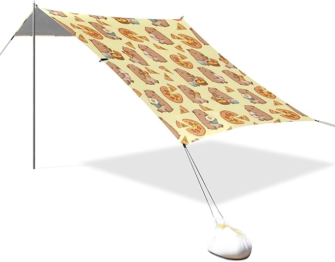 Camping Sun Shelters Capybara Pizza Pattern Beach Canopy 126 * 110.2in