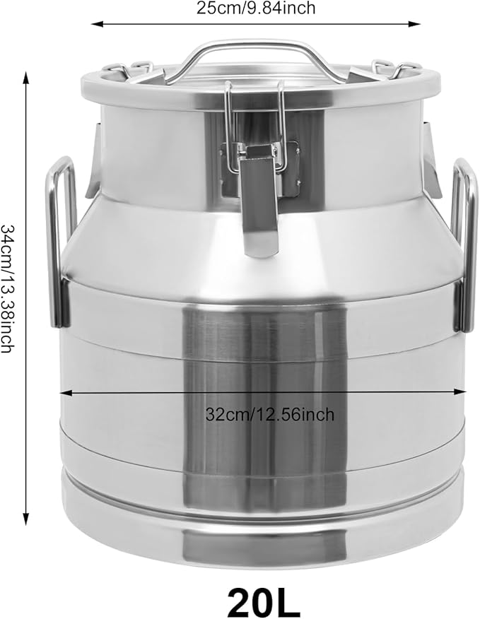 20L Stainless Steel Milk Can Heavy Duty Food Storage &amp Transport Container for Dairy Wine Grains Ideal for Home Farm &amp Commercial Use With a Faucet