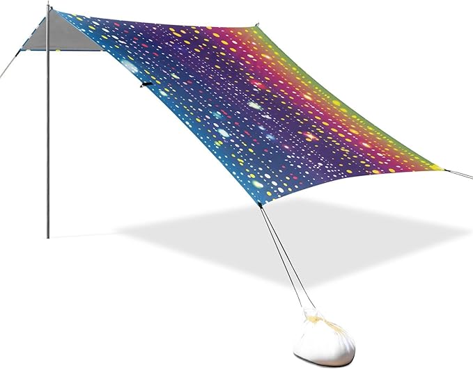Bolaz Beach Canopy Tent Sun Shade9'×10.5' Large Family Beach Shade UPF50+- Outdoor Shade for Camping Trips FishingDots Rainbow Pattern