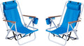 Beach Chairs for Adults 2 PackPortable Folding Backpack Beach Chair with Headrest Cup Holder and Wooden ArmrestsCup Holder for Outdoor/Lawn/PicnicFoldable Camping Chair (Blue-2Set)