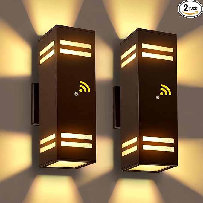 2-Pack Bronze Dusk to Dawn Outdoor Lights Wall Light Wtih LED Bulbs Modern Up Down Lights Outdoor IP65 Waterproof Exterior Lighting Fixtures Outside Lights for House for Porch Garage