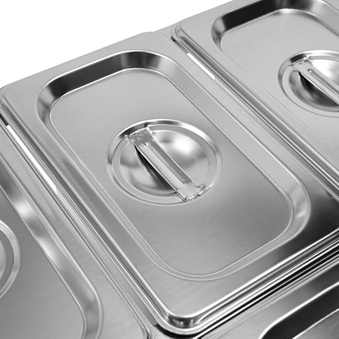Expandable Spice Rack 6 Pans Commercial Stainless Steel Organizer Shelf with Lids and Six 1/9 Pans for Sauce Ingredients Fruits