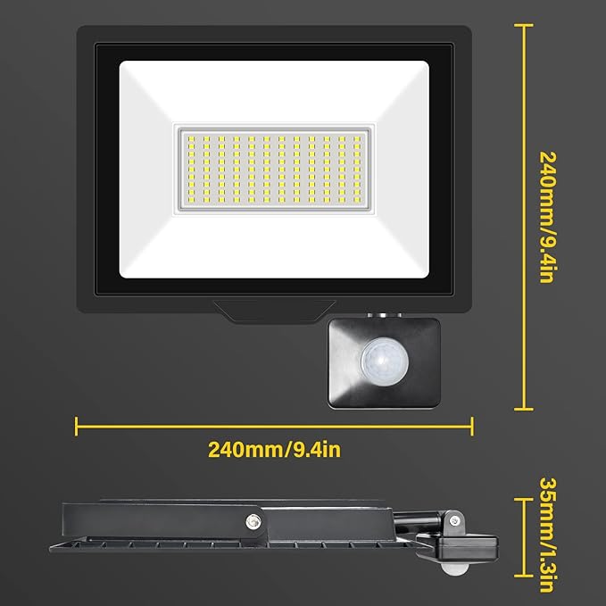 75W Motion Sensor Flood Light Outdoor 7500 LM Outdoor LED Spotlight IP66 Waterproof 6000K Daylight Security Lights for Garden Garage Yard Sports Ground 110V